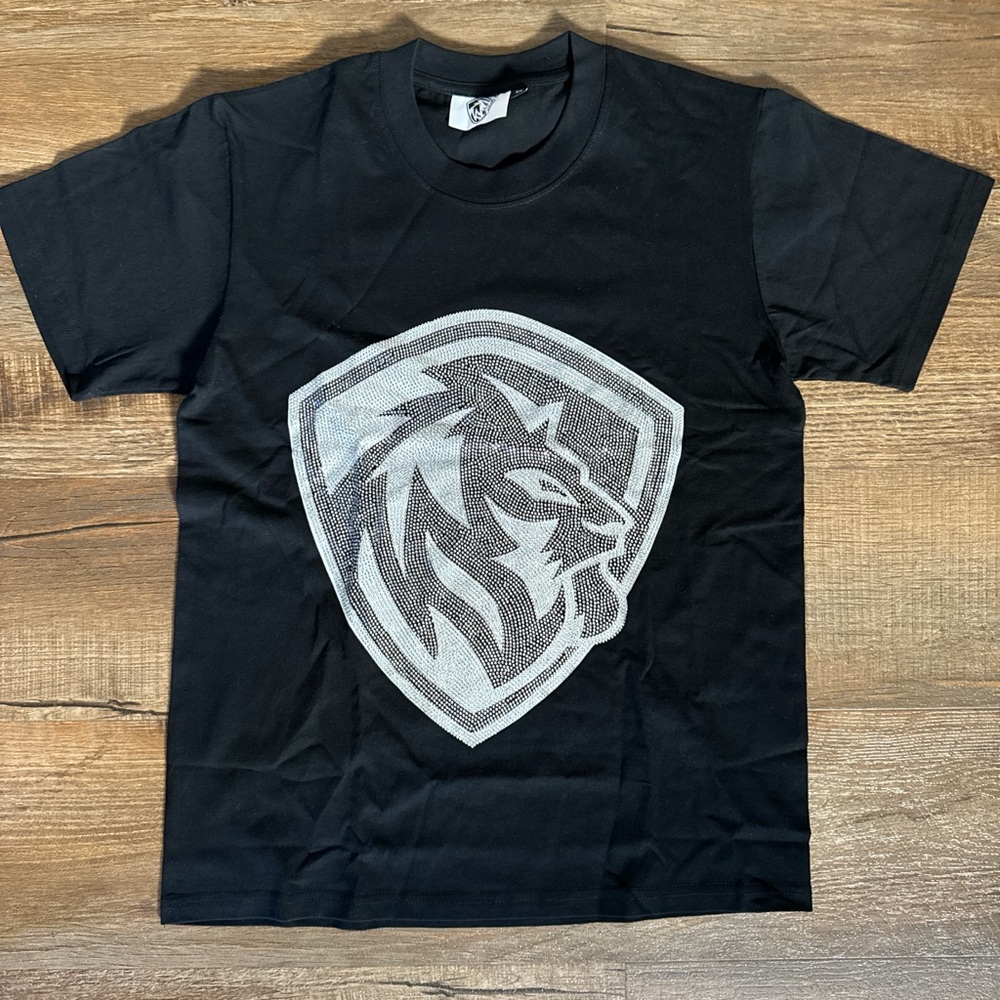 Black T-Shirt with Silver Lion Emblem